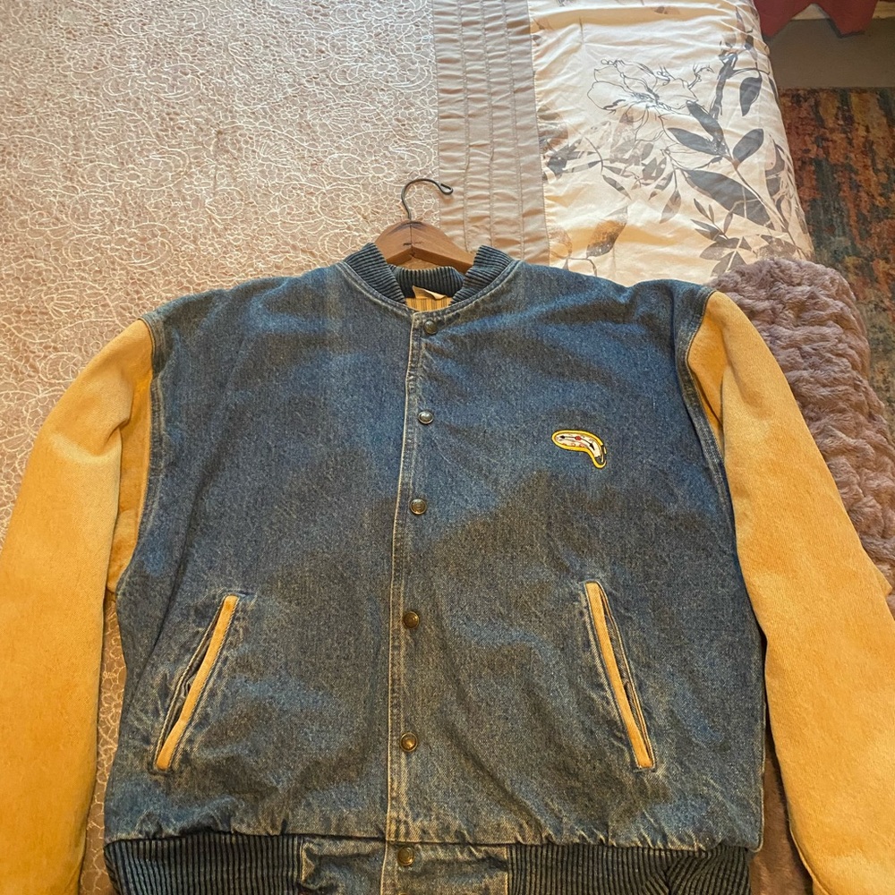 Blue and Tan Salvador Dali Retro Denim Jacket - Picture 2 of 5
